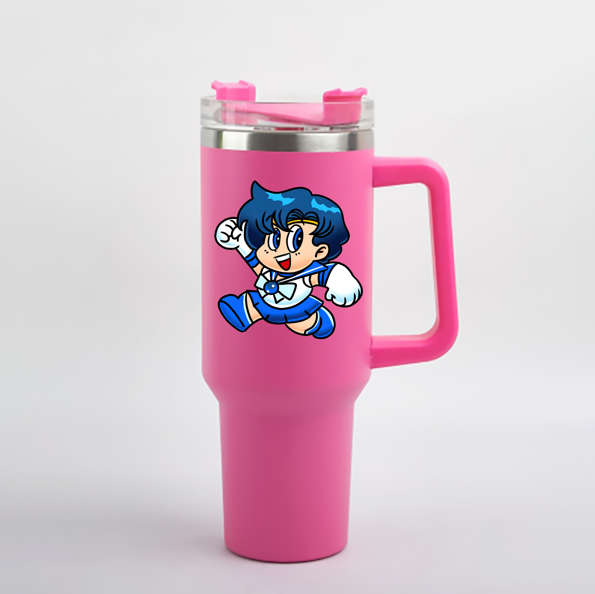 （画像用） 美少女戦士セーラームーン 水野 亜美 みずの あみ Sailor Moon Mizuno Ami 1200mL車用タンブラー - クリスタルステッカー（プラスチックストロー付き）